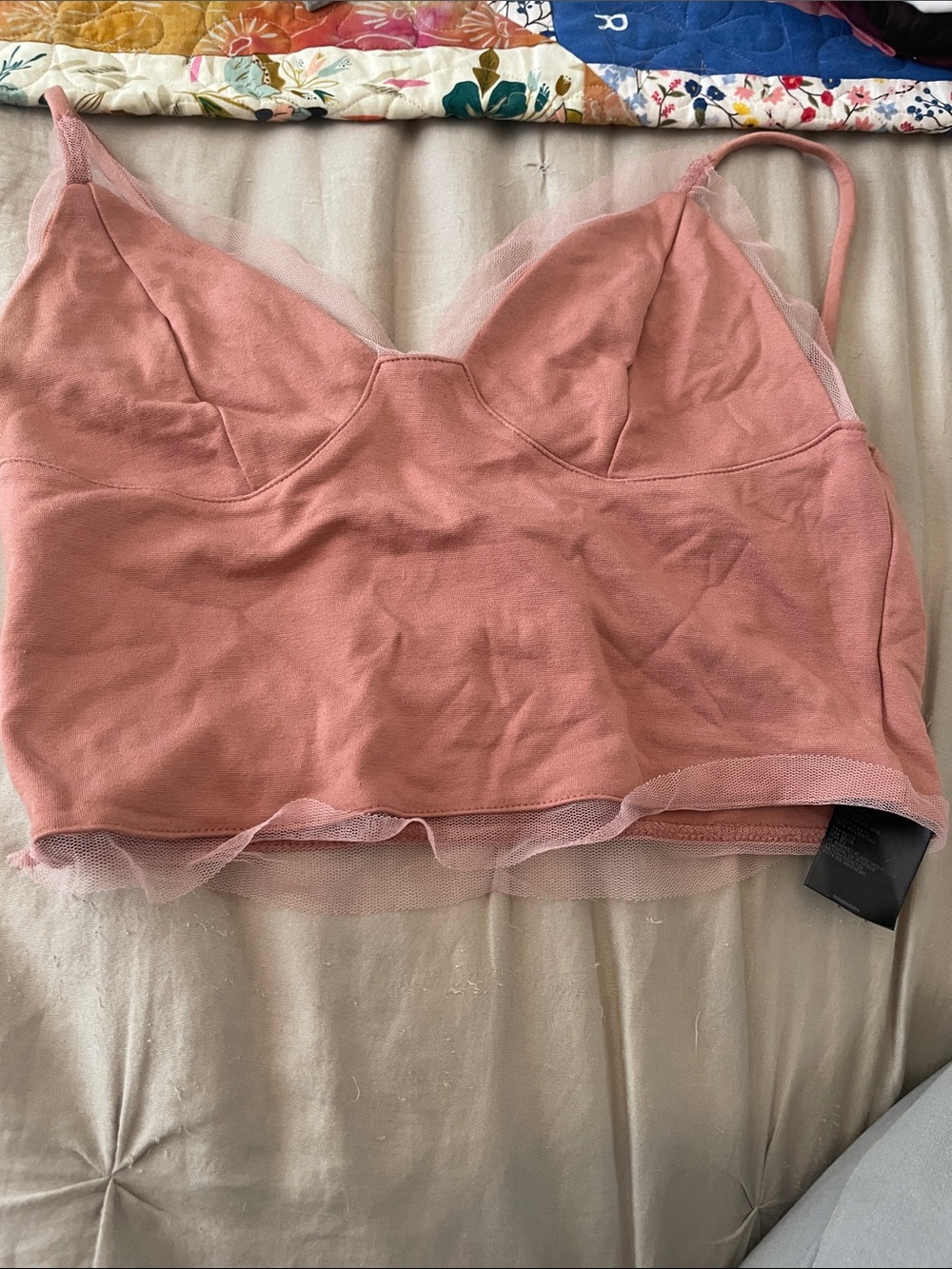 Women’s Pink Lace-Trim Bralette Crop Top